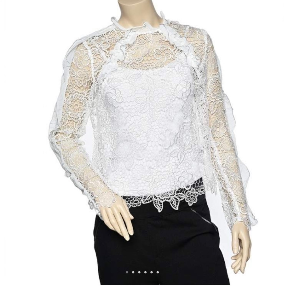 Self Portrait White lace ruffle trim top